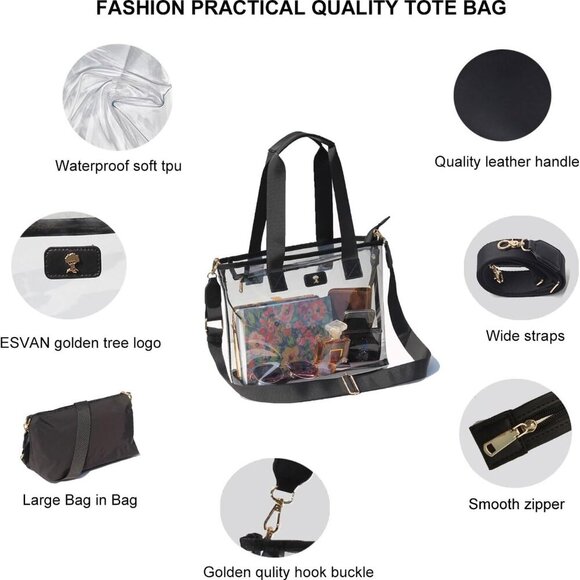 Stylish Iridescent Clear Tote Bag with Bag-in-Bag Design for Festivals & Beaches - Picture 3 of 7